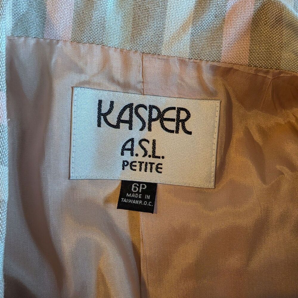 Vintage 90s Kasper Striped Blazer Pastel Linen Double Breasted Light Academia 6P - Picture 8 of 13